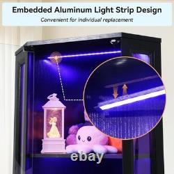 Minifigures Corner Display Case 3 Tier RGB LED Light Figure Glass Curio Cabinet
