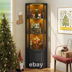 Minifigures Corner Display Case 3 Tier RGB LED Light Figure Glass Curio Cabinet