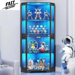 Minifigures Corner Display Case 4 Tier LED Figure Diecast Car Card Curio Cabinet