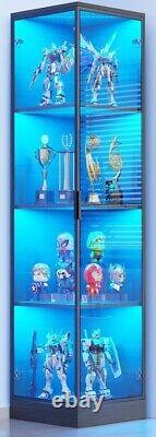 Minifigures Corner Display Case 4 Tier LED Figure Diecast Toy Car Curio Cabinet