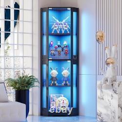 Minifigures Corner Display Case 4 Tier LED Light Figure Diecast Car Toy Cabinet