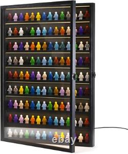 Minifigures Display Case 126 Pcs Toy Miniature LED Solid Wood Black Wall Rack