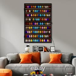 Minifigures Display Case 126 Pcs Toy Miniature LED Solid Wood Black Wall Rack