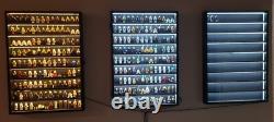 Minifigures Display Case 126 Pcs Toy Miniature LED Solid Wood Black Wall Rack