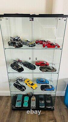 Minifigures Display Case 4 Tier Figure Diecast Model Car Glass Shelf 64 Cabinet