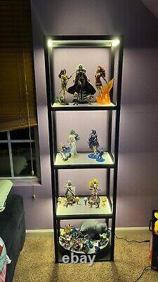 Minifigures Display Case 4 Tier LED Figure Diecast Model Car Shelf Glass Cabinet