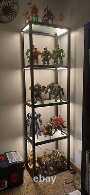 Minifigures Display Case 4 Tier LED Figure Diecast Model Car Shelf Glass Cabinet