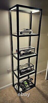 Minifigures Display Case 4 Tier LED Figure Diecast Model Car Shelf Glass Cabinet