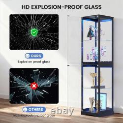 Minifigures Display Case 4 Tier LED Light 65 Figure Model Car Toy Glass Cabinet