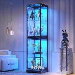 Minifigures Display Case 4 Tier LED Light 65 Figure Model Car Toy Glass Cabinet
