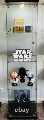 Minifigures Display Case 4 Tier LED Light Figure Diecast Car Glass Curio Cabinet