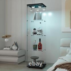Minifigures Display Case 4 Tier LED Light Figure Diecast Car Glass Curio Cabinet