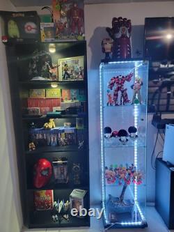 Minifigures Display Case 4 Tier LED Light Figure Diecast Car Glass Curio Cabinet