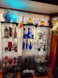 Minifigures Display Case 4 Tier LED Light Figure Diecast Car Glass Curio Cabinet