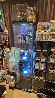 Minifigures Display Case 4 Tier LED Light Figure Diecast Car Glass Curio Cabinet