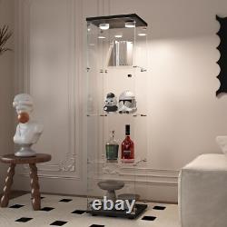 Minifigures Display Case 4 Tier LED Light Figure Diecast Car Glass Curio Cabinet