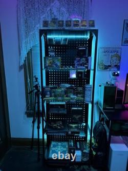 Minifigures Display Case 4 Tier Steel Glass LED Light Figure Pegboard XL Cabinet