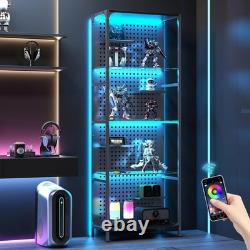 Minifigures Display Case 4 Tier Steel Glass LED Light Figure Pegboard XL Cabinet
