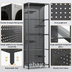 Minifigures Display Case 4 Tier Steel Glass LED Light Figure Pegboard XL Cabinet