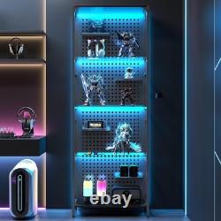 Minifigures Display Case 4 Tier Steel Glass LED Light Figure Pegboard XL Cabinet