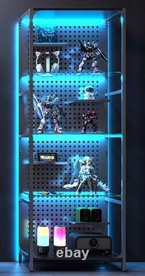 Minifigures Display Case 4 Tier Steel Glass LED Light Figure Pegboard XL Cabinet