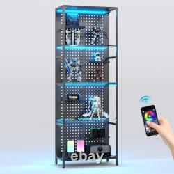 Minifigures Display Case 4 Tier Steel Glass LED Light Figure Pegboard XL Cabinet