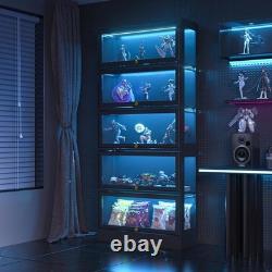 Minifigures Display Case 5 Tier Black LED Light Figure Diecast Car Shelf Cabinet