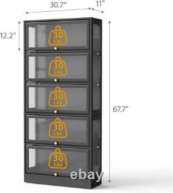 Minifigures Display Case 5 Tier Black LED Light Figure Diecast Car Shelf Cabinet