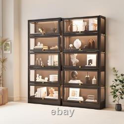 Minifigures Display Case 5 Tier Black LED Light Figure Diecast Car Shelf Cabinet