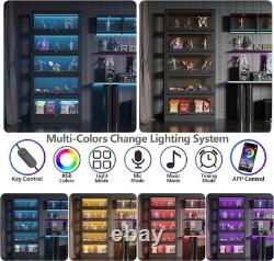 Minifigures Display Case 5 Tier Black LED Light Figure Diecast Car Shelf Cabinet