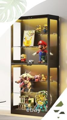 Minifigures Display Case 6 Tier 69 LED Light Figure Collectibles Glass Cabinet