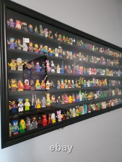 Minifigures Display Case Black 200 Pcs LEGO Figurines Wood Cabinet With Plates