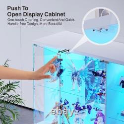 Minifigures Display Case Sideboard LED Light Figure Glass White Toy Car Cabinet