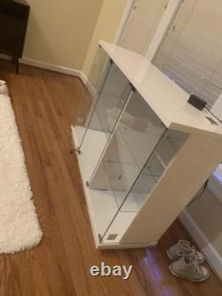 Minifigures Display Case Sideboard LED Light Figure Glass White Toy Car Cabinet