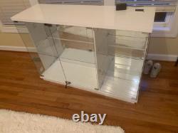 Minifigures Display Case Sideboard LED Light Figure Glass White Toy Car Cabinet