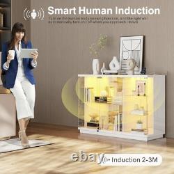 Minifigures Display Case Sideboard LED Light Figure Glass White Toy Car Cabinet