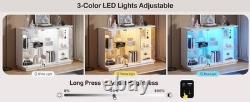 Minifigures Display Case Sideboard LED Light Figure Glass White Toy Car Cabinet