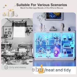 Minifigures Display Case Sideboard LED Light Figure Glass White Toy Car Cabinet