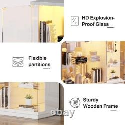 Minifigures Display Case Sideboard LED Light Figure Glass White Toy Car Cabinet