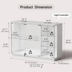 Minifigures Display Case Sideboard LED Light Figure Glass White Toy Car Cabinet