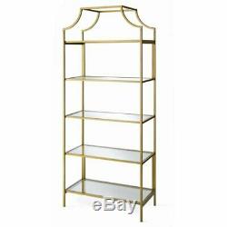 Modern Gold Bookcase Glass Metal Display Book Shelf Storage Organizer NEW