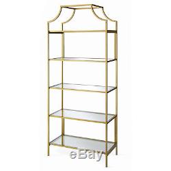Modern Gold Bookcase Glass Metal Display Book Shelf Storage Shelving Organizer