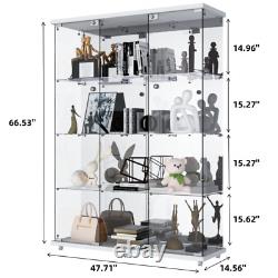 NEW Glass Display Cabinet White WithMirror 4 Shelves 3 Door Storage Case For Curio