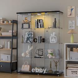 NEW Glass Display Cabinet WithLED Light 3 Doors 4 Shelves Storage Case For Curio