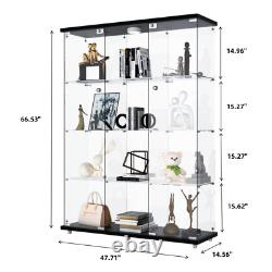 NEW Glass Display Cabinet WithLED Light 3 Doors 4 Shelves Storage Case For Curio