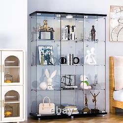 NEW Glass Display Cabinet WithLED Light 3 Doors 4 Shelves Storage Case For Curio