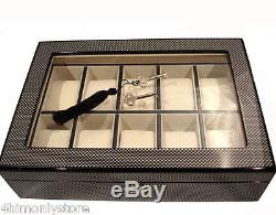 New 10 Large Wrist Watches Jewellery Carbon Fibre Wood Display Storage Case Box