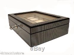 New 10 Large Wrist Watches Jewellery Carbon Fibre Wood Display Storage Case Box