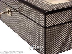 New 10 Large Wrist Watches Jewellery Carbon Fibre Wood Display Storage Case Box