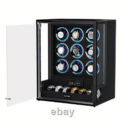 New 9+6 Automatic Watch Winder LED RGB Fingerprint Watch Storage Display Case US
